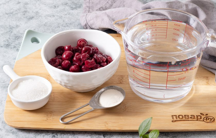 1. Этап. Вишневое желе: Подготовьте все ингредиенты.