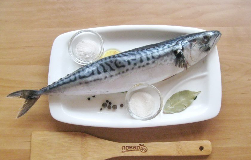 1. Этап. Засолка скумбрии: Подготовьте все ингредиенты для приготовления соленой скумбрии.