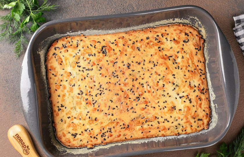 1. Этап. Манник с сыром: Манник с сыром готов. Нарежьте его на порции и подавайте к столу.