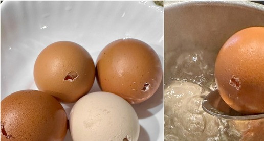 1. Этап. Картофельная яичница с авокадо и лососем: Пока картошка запекается, поделюсь способом приготовления пашотизированных яиц. Предлагаемых технологий и способов существует мильён! Не меньше. Но все какие-то хлопотные. А вот этот. Весьма простой и очень удобный. Рекомендую. Яйца надо мыть. Обязательно. Бациллы всякие они все на скорлупе живут, снаружи. Аккуратно, острым, лучше ножичком пробить на тупой (как принято в Блефуску) стороне яйца маленькое отверстие. А потом яйца опустить в крутой кипяток, в кипящую, в общем, воду. Пять минут и яйцо пашот готово. Яйца надо резко охладить и аккуратно очистить от скорлупы. Хотите покруче, чем «в мешочке», чтобы получилось? Поварите шесть минут и всех делов.