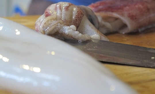 1. Этап. Кальмары с рисом: 6. Очистите тушки кальмаров.