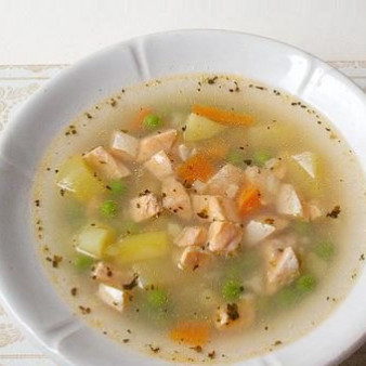 Суп из семги с зеленым горошком