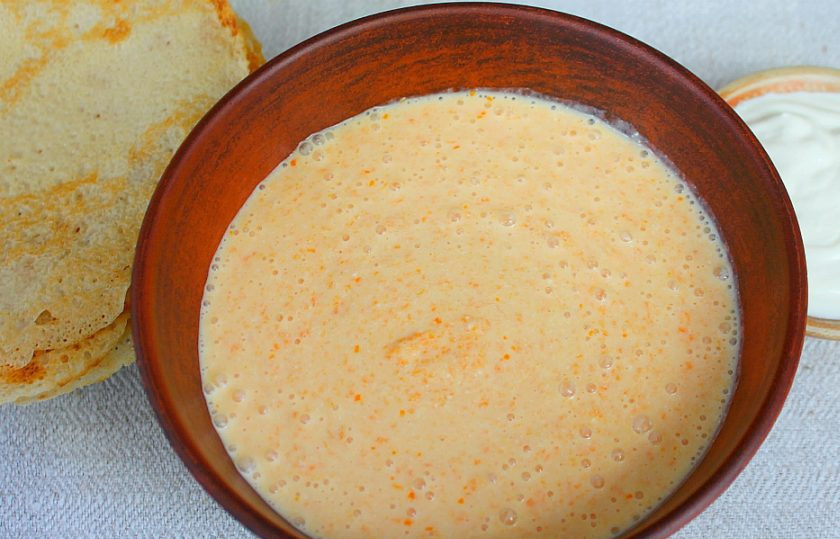 1. Этап. Тыквенная запеканка с блинами: Все перемешиваем. Получается вот такой крем.