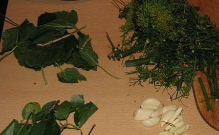 1. Этап. Маринованные огурцы сладкие: Подготовить зелень и помыть огурчики.