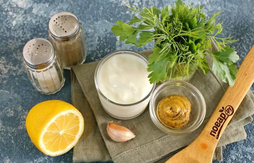 1. Этап. Диетическая заправка для салатов: Подготовьте все ингредиенты.