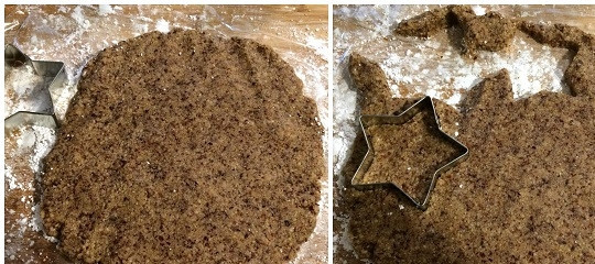 1. Этап. Новогоднее печенье с корицей и миндалем: 5. Раскатайте тесто и вырежьте печеньки с помощью выемок.