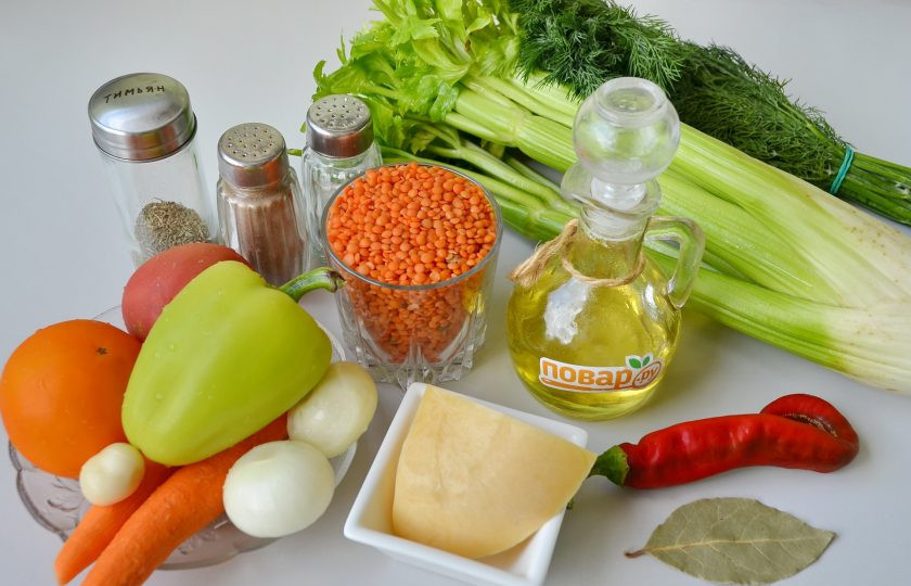 1. Этап. Итальянский чечевичный суп: 1. Подготовьте продукты, приступим!
