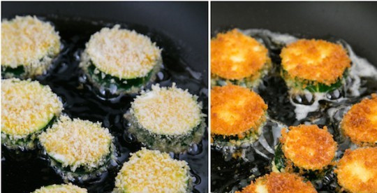 1. Этап. Кусочки кабачков в кляре: Жарить в масле с двух сторон.