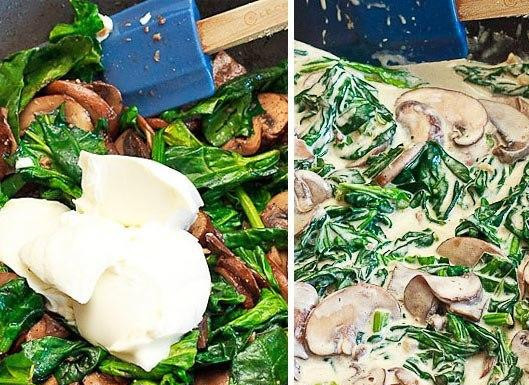 1. Этап. Паста с Маскарпоне: Затем следует добавить сыр Маскарпоне, пол стакана воды и тертый Пармезан. А также посолить и поперчить по вкусу.