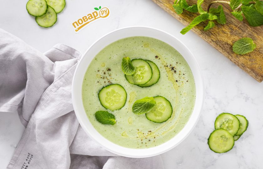 1. Этап. Огуречно-мятный холодный суп: Огуречно-мятный холодный суп готов, приятного вам аппетита!