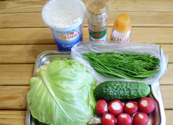 1. Этап. Салат Весенний из капусты: 1. Приготовим продукты для 