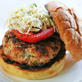 Spicy Grilled Turkey Burger with Coleslaw