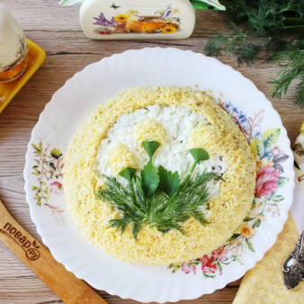 Салат Желтый одуванчик с кукурузой