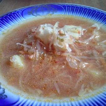Борщ с кислой капустой на перепелах