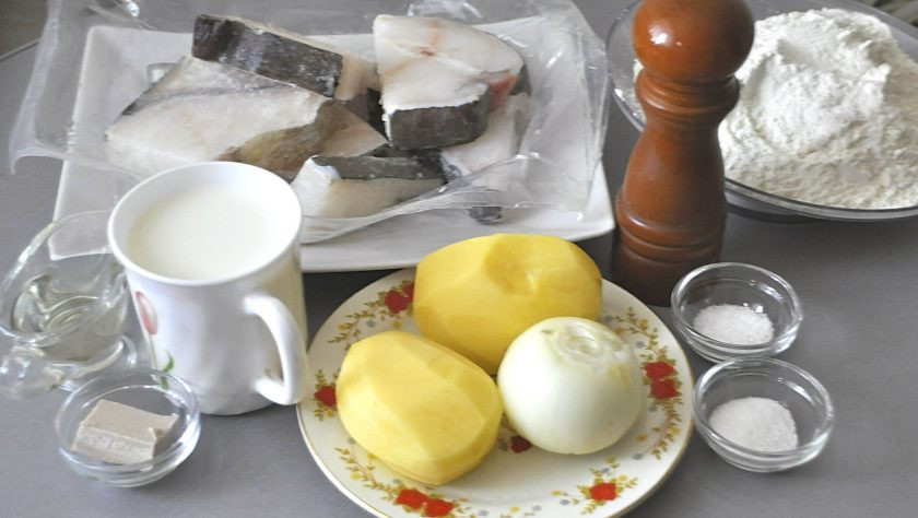 1. Этап. Пирог с зубаткой: Подготовьте ингредиенты.