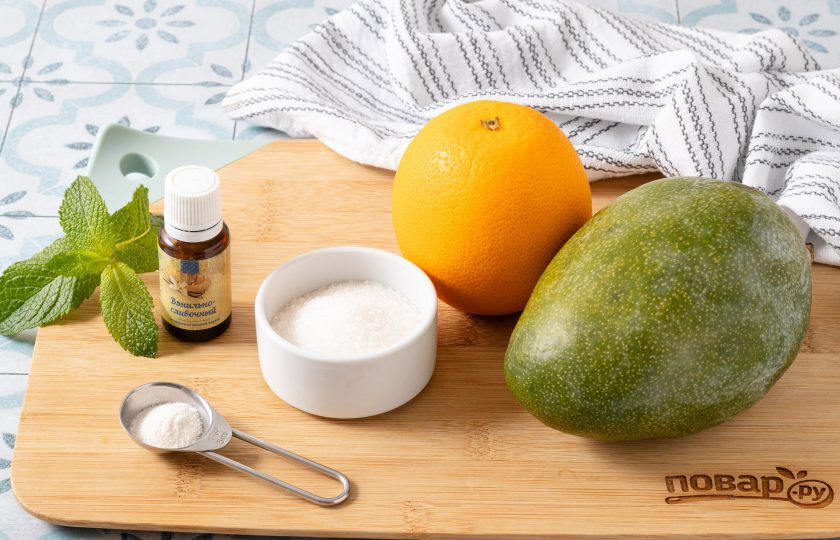 1. Этап. Желе из манго: Подготовьте все ингредиенты.