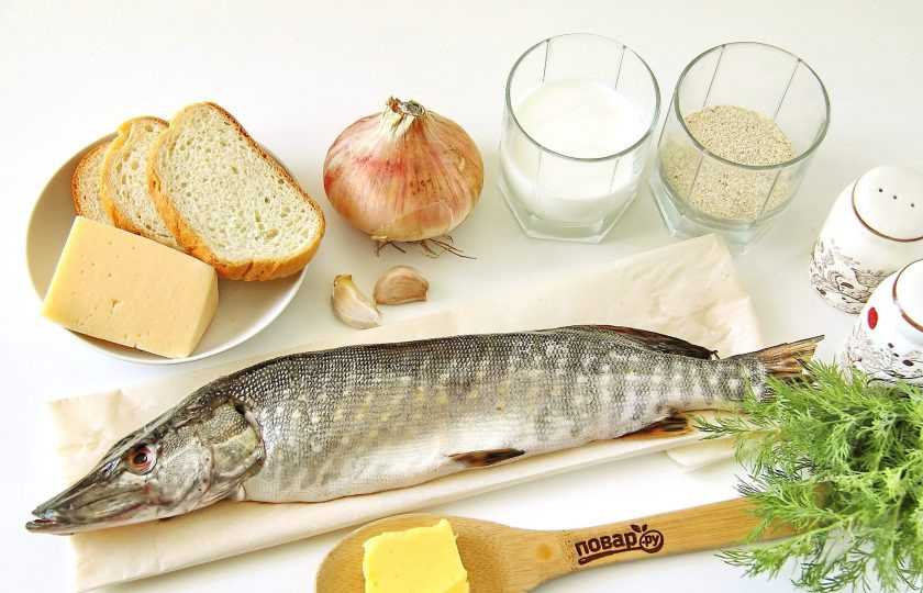 1. Этап. Котлеты из щуки на пару: Подготовьте все ингредиенты.