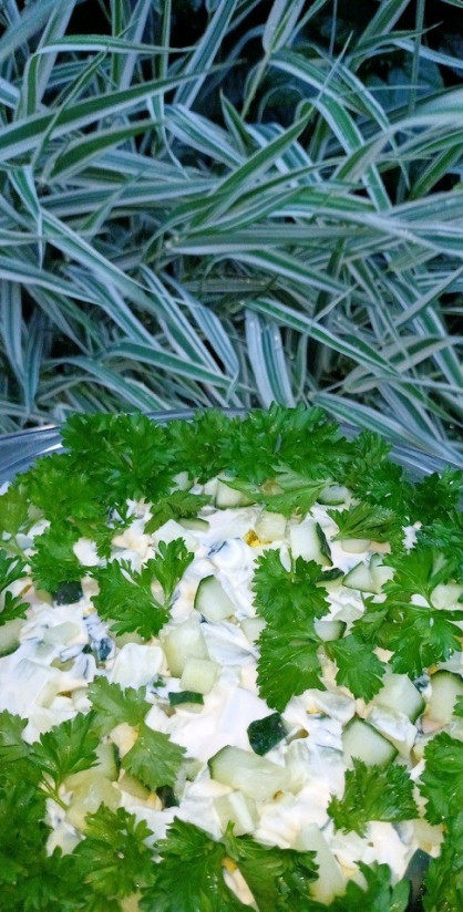 1. Этап. Сытный и ходовой салат с ветчиной: Приятного аппетита.