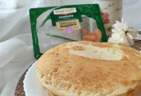 1. Этап. Толстые блины с ветчиной: Я жарила под крышкой.