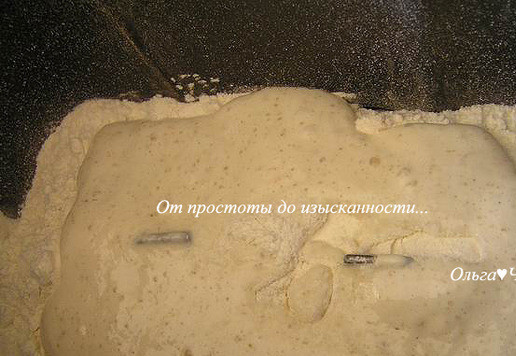 1. Этап. Багеты с шоколадом и миндалём: Добавьте опару (смешайте 30 г закваски (у меня хмелевая), 50 г воды и 50 г пшеничной муки, оставьте в теплом месте до появления пузырьков). Включите хлебопечку, выбрав программу 