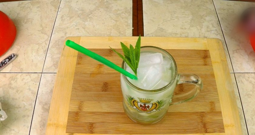 1. Этап. Домашний лимонад с мятой: Засыпаем ёмкость до краёв кусочками льда, ждём примерно 1,5 минуты (до остывания воды). И наслаждаемся!