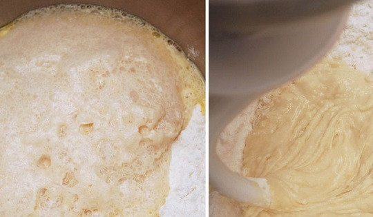 1. Этап. Улитки с корицей: 1. Для приготовления опары растворите в теплой воде дрожжи с сахаром. Добавьте пару ложек муки, перемешайте и оставьте минут на 10-15. Муку с солью просейте в глубокую мисочку. Добавьте опару и тщательно перемешайте.