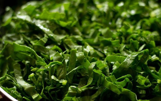 1. Этап. Грибная лазанья: 5. Выложите на сковороду измельченный шпинат. В рецепте приготовления грибной лазаньи можно использовать как свежий, так и замороженный шпинат.