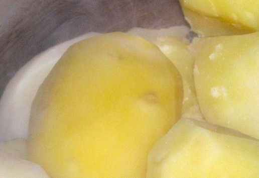 1. Этап. Рождественский гусь с фруктами и картофелем: Картофель очистите, отварите до полуготовности около 15 минут.