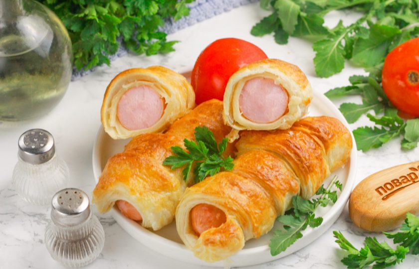 1. Этап. Сосиски в тесте в аэрогриле: Выложите сосиски в тесте из аэрогриля на тарелку и подайте к столу горячими. Приятного вам аппетита!