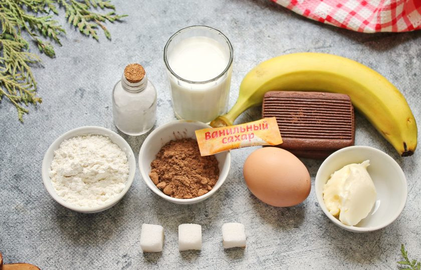 1. Этап. Шоколадно-банановый торт без выпечки за 15 минут: Подготовьте все необходимые ингредиенты для приготовления шоколадно-бананового торта без выпечки за 15 минут.