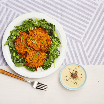 Sweet Potato Cakes with Kale and Bean Salad