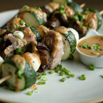 Pork-Zucchini Skewers with Peanut Sauce