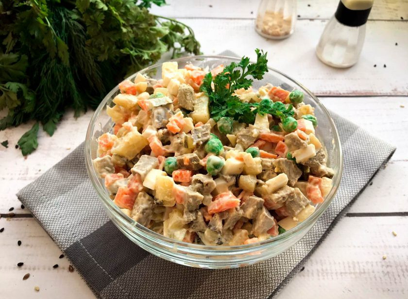 1. Этап. Оливье с печенью: 