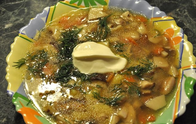 1. Этап. Грибовница: Когда грибовница сварится, выключите ее, добавьте лавровый лист и зелень по вкусу. Пускай постоит минут 5. Перед подачей лавровый лист выбросьте. Готовую грибовницу подавайте со сметаной. Приятного аппетита!