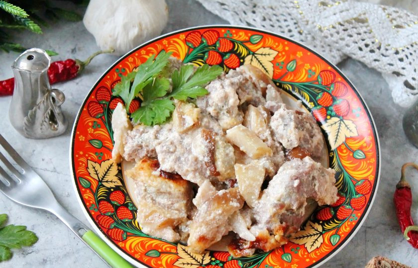 1. Этап. Индейка с белыми грибами: Приятного аппетита!