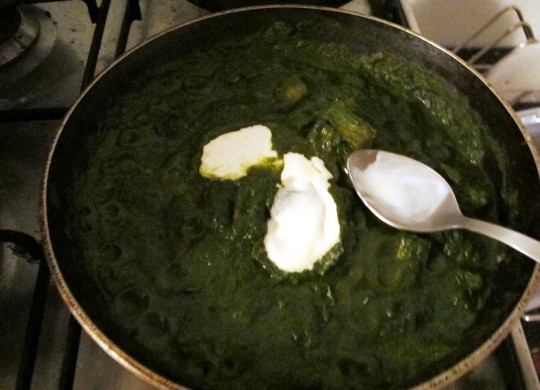 1. Этап. Палак Панир: В кипящую смесь бросьте панир и добавьте сок лайма. Перемешайте и через 4 минуты оставьте и влейте сливки. Готовый палак панир посыпьте свежим кориандром и подайте с отварным рассыпчатым рисом и хлебом.