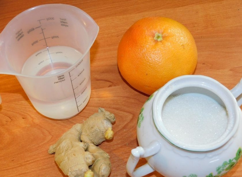 1. Этап. Напиток из грейпфрута с имбирем: Подготовьте все необходимые ингредиенты.