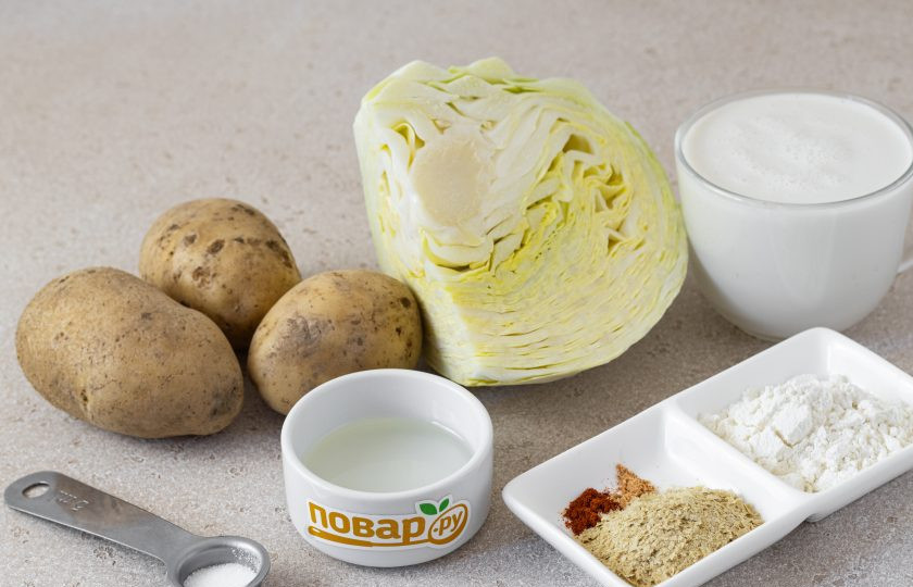 1. Этап. Постная картофельная запеканка с капустой: Подготовьте все ингредиенты.