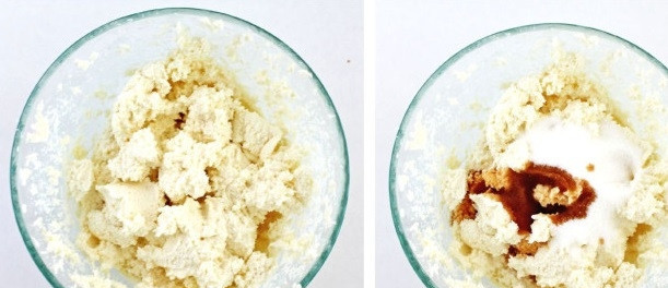 1. Этап. Булочки с творогом и изюмом: 7. Пока тесто подходит, можно сделать начинку. Соедините творог и сахар по вкусу. Добавьте ванильный экстракт.