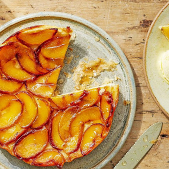Peach tarte tatin
