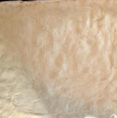 1. Этап. Пицца с моцареллой и томатным соусом: 4. Раскатать тесто и выложить на смазанный маслом противень. Поставить тесто обратно в теплую духовку, чтобы оно поднялось во второй раз.