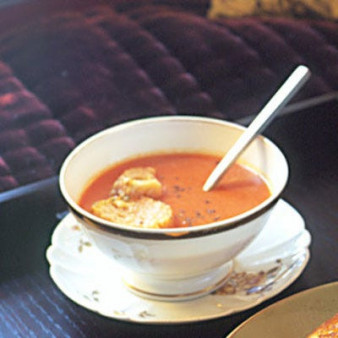 Tomato Soup with Toasted Cheese Croutons