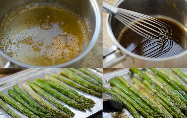 1. Этап. Жареная спаржа с бальзамическим уксусом: 3. В сотейнике с маслом обжарьте спаржу до золотистого цвета. В другом сотейнике смешайте уксус и соевый соус. Как только спаржа будет готова, то окуните ее в соус.