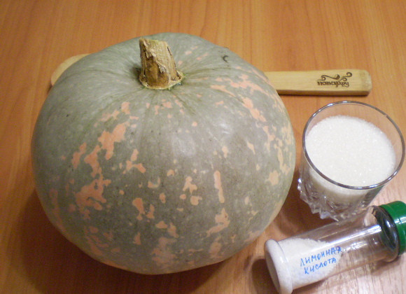 1. Этап. Варенье из тыквы в мультиварке: Подготовьте зрелую тыкву, сахар и лимонную кислоту. Лимонную кислоту можно заменить одним лимоном.