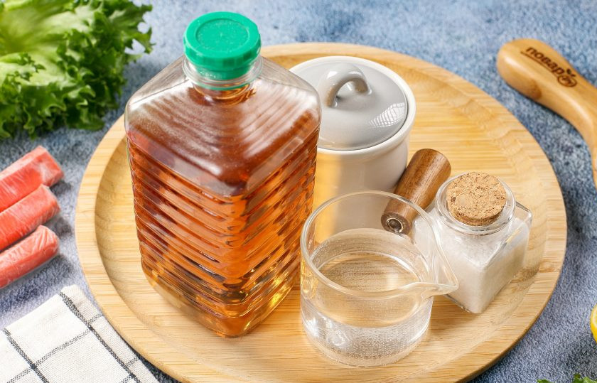 1. Этап. Заправка для роллов для риса: Подготовьте все ингредиенты. Указанное количество продуктов рассчитано ориентировочно на 500 граммов риса.