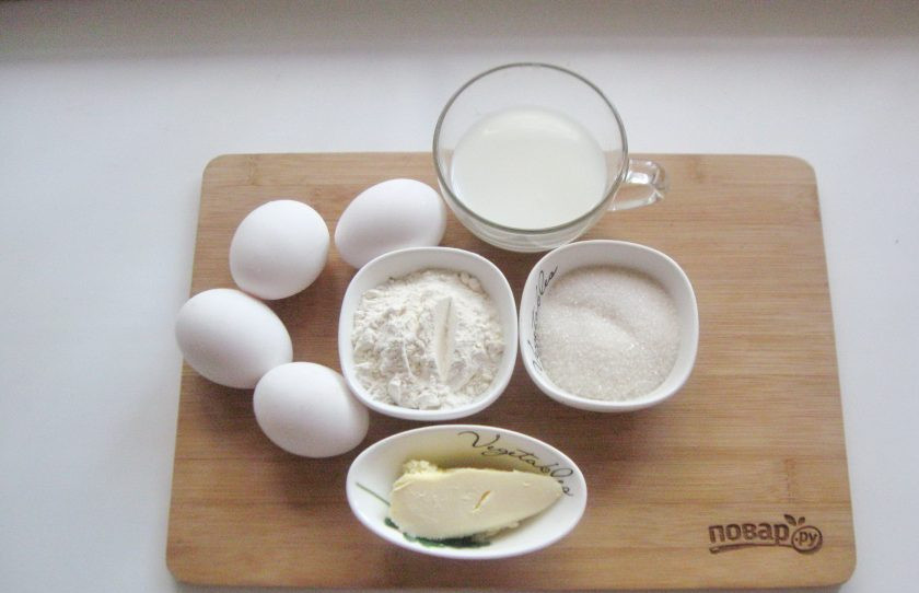 1. Этап. Японский заварной бисквит: Подготовьте ингредиенты для приготовления японского заварного бисквита.