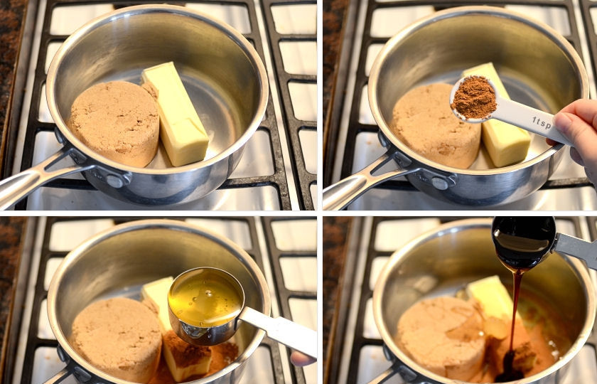 1. Этап. Фитнесс-батончики: 4. Растопите коричневый сахар, мед, корицу, сливочное масло, и патоку. Доведите до кипения, переодически помешивайте.