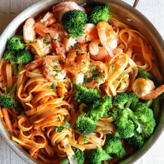 Shrimp and Broccoli Fettuccine