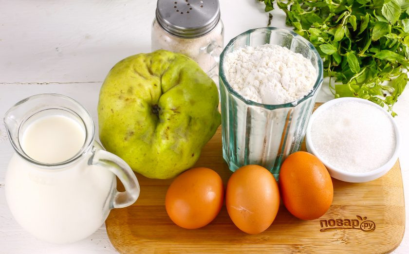 1. Этап. Пирог с айвой на кефире: Подготовьте указанные ингредиенты.