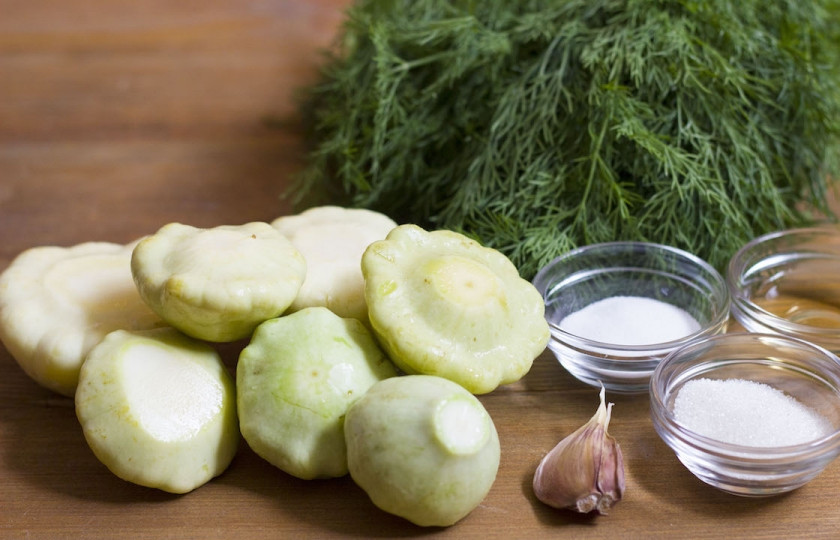 1. Этап. Патиссоны, маринованные без стерилизации: 1. Для начала подготовьте все необходимые ингредиенты.